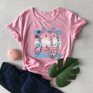 T-Shirt Transgender Kinder TShirt Kawaii Katze Trans Pride LGBT Jugendgröße Unisex T-Shirt Shirts für Frauen y2k ästhetisches Grafik-T-Shirt