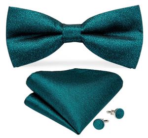 HiTie Bow Tie Set Novelty New Technique Pretied Silk Dark Teal Bow Ties for Men Drop LH01172820015