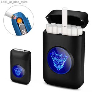 Lighters Cigarette box with USB windproof light LED display 84mm cigarette storage box portable tobacco box holder smoking tool Q240305