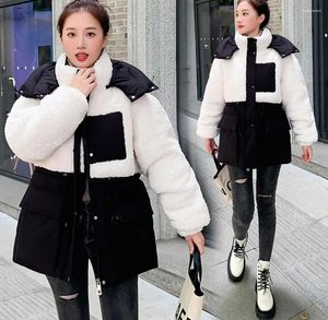 Kadın Trençkotları 2024 Moda Kuzu Yün Pamuk Ceket Kış Kıyısı Kalın Bıçağı Ceket Kadın Açık Mekan Rüzgar Parker Dış Giyim