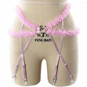 Garter Kawaii Pink Leg strumpeband Kvinnors kroppssele bur pastell goth sexig underkläder brud bröllop bondage strumpa justerbart bälte