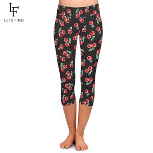 Leggings LETSFIND Estate Nuovo 3D Stampa di frutta Modello Ciliegia Donna Sexy Capri Leggings Vita alta Fitness Stretch Pantaloni a metà polpaccio 3/4