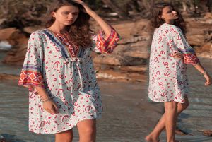 2019 Bohemian Printed Women Summer Beach Wear Mini Dress Swim Suit Up Plus Size Botton Tunik Bikini Coverps Q723 J194667207