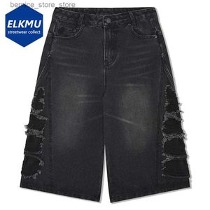 Men's Shorts Loose wide leg denim shorts for mens 2024 summer retro blue jeans street clothing hip-hop ultra-thin Y2K shorts Q240305