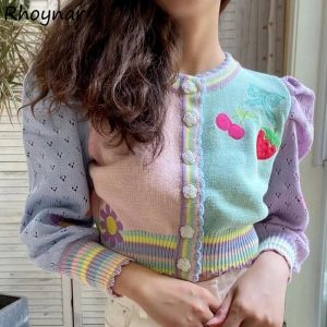 Cardigans Cardigan Women Autumn New Cherryembroidery Patchwork Knitted Sweet Sweater Cropped 90s Sexy Design Tender Allmatch Aesthetic