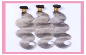 Indian Raw Virgin Human Hair Weaves Body Wave 3 Bunds 1BGrey Double Wefts 1026Im 1B Gray Two Tones Color Body Wave1061008