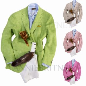 Abiti 2023 Ultima estate Beige Lino Uomo Abito per matrimonio sulla spiaggia Sposo 2 pezzi Custom Made Slim Fit Costume Homme Marige Verde Best Man