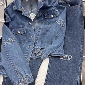 Kvinnors jackor jackor designer denim mode broderi denims kostym cardigan coat jeans kvinnor kläder 240305