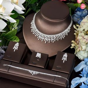 Hibride Fashion Leaf 4PCS Jewelry Sets for Dubai Women Bridal Wedding CZ Earing Necklace Parrure Bijoux Femme Mariage N-1516 240228