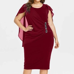 Elbise artı boyut 5xl bodycon kalem kadınlar için 2023 İlkbahar Yaz Şifon Pelerin Resmi Elbise Büyük Boyu Akşam Partisi Elbise Robe