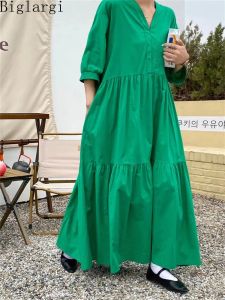 Abito moda nuova estate blu allentato abito da donna Corea donna casual cotone abito da spiaggia Aline donna pullover abiti lunghi