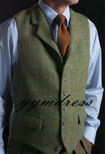 Green Wool Strips Wedding Groom Vests Tweed Herringbone Groomsmen Vests Men039s Suit Vests Slim Fit Men039s Dress Vest Waist1252407