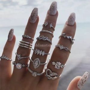 Neue offene Cluster-Ringe, Drop-Joint-Ring mit hohlem Diamant-Herzring, Set mit 15 Schmuckaccessoires