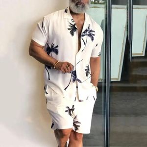 Camicia da uomo set camicia casual a maniche corte stampata in 3D con albero di cocco, pantaloncini da spiaggia oversize, abbigliamento estivo da strada, set Hawaii 240305