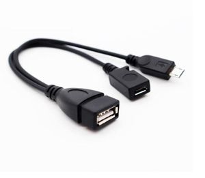 400 pezzi 21 cm Nero 2 in 1 OTG Micro USB Host Power Y Splitter Adattatore USB a Micro 5 Pin Maschio Femmina Cavo corto DHL Shipm2313126