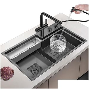 Küchenarmaturen, schwarzes Messing, Küchenspülen, Wasserhahn und Kaltwasserfilter, Trinken mit Spritzpistole, 3-in-1-Tropfenlieferung, Hausgarten-Wasserhahn Dh2Pf