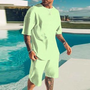 Herrespår herr casual väst 2yk stil herrar sommar två-stycken casual o-hals ärmlös väst och shorts j240305