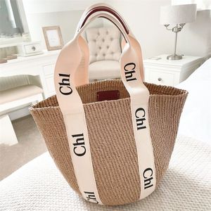 Luxury Woody Tote Straw Beach Raffia Weekend Bags Mens Classic Weave Pochette Women Basket Axel Handväska Designer Shopping Underarm Bucket Clutch Crossbody Bag