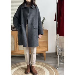 2024 Autumn/Winter Temperament Korean Edition Medium Long Small Double Faced Fleece Thick Coat Coat Coat