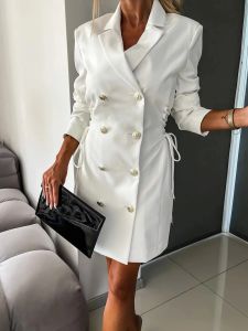 Abito abiti bianchi da donna 2023 Office Lady nuovo doppio petto con lacci moda pendolare elegante blazer mini abito abiti autunnali