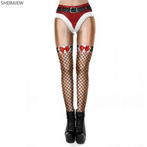 Legginsy 2023 Kobiety Xmas Leggins Świąteczne legginsy rozciągnij w paski pasiastki bok koronkowy pasek 3D Pants Fitness Noel Spodery