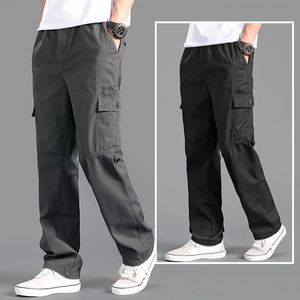 Cargo Pants Mens Loose Straight Oversize Clothing Solid Grey Versatile Work Wear Black Joggers Cotton Casual Male Trousers 240305