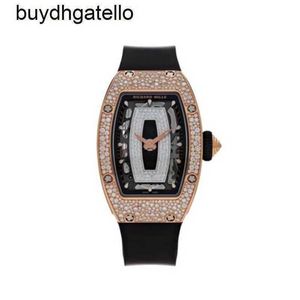 RicharsMill Watch Top Clone Swiss Mechanical Movement 07-01 Womens Rose Gold Agate Snow Diamond Set3DAV