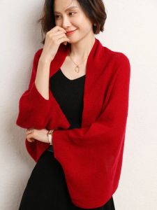 Cardigans 100 ٪ Merino Wool Shawl وشاح للنساء الخريف شتاء ناعم دافئ اللون الكشمير كارديجان سترة الإناث قمم الأزياء الكورية