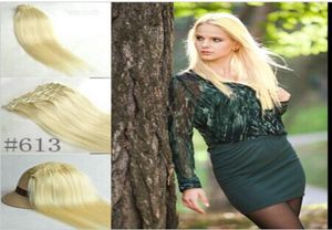 5a 10pcsset 160gset 18Quot26Quot 613 Light Blonde Real Human Hairbrazilian Hair Clips in Extensions Real Straight Full HE3951997