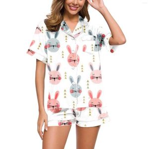 Donno da donna Sleep Womens Silk Silk Satin Pajamas Happy Pasqua Stampa Pasta Set Short Shit Shorts Shorts Female Top Shorts Shorts Shorts Due pezzi