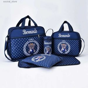 Bolsas para fraldas Bolsa para mamãe Bolsa de cinco peças Bolsa estampada de ursos multifuncional de grande capacidade Um ombro Crossbody Bolsa para bebês materno Bolsa de fraldasL240305