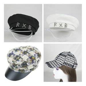 Kobiety czysty kolor francuski artysta Wild British Beret Design Rhinestone Fashion Retro Painter Ladies Hat 240229