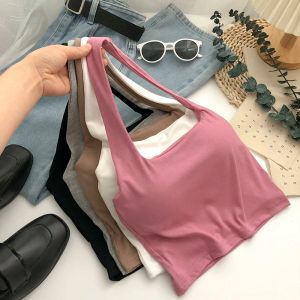 Camis Woman Halter Camis with Bra Y2k Fashion Corset Bustier Basic Slim Tanks Top Solid Korean Style Crop Top Summer Women Sling Top