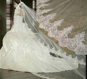 Nova chegada uma camada borda do laço longo véu de casamento 3 metros branco marfim véu de noiva com pente acessórios de noiva3037645