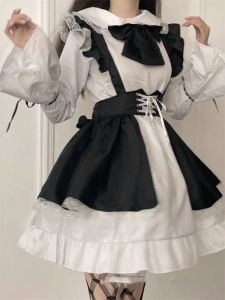 SUROUNE RETRO Women Maid Strój anime długa sukienka 2023 NOWOŚĆ Casual Black White Fartuch Dress Lolita Dress Women Cafe Costume Cosplay Cosplay Cosplay