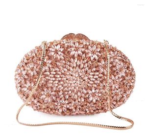 Borse da sera Lady Champagne Strass Crystal Borsa da donna Pochette Moda Borsa a catena in metallo dorato Borsa da ballo