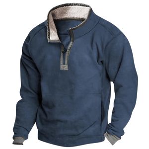 Polo con zip per uomo Moda Abbigliamento uomo oversize Felpa casual Manica lunga Pullover tinta unita Tops240321