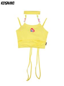 Camis e Top con Bretelline Streetwear Amore Halter Top 2024 Estate String Perline Moda Harajuku Carro Armato Ritagliata Feminino Y2k Senza Maniche Backless Crop s