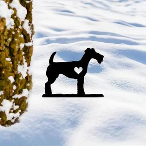 Decorazioni da giardino HelloYoung grande cane Schnauzer palo sagoma artistica in ferro cartello da giardino in metallo decorazione del cortile commemorativo per animali domestici