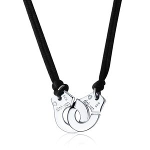 Real 925 Sterling Silver Handcuff Menottes Pendant Necklace With Red Black Rope For Men Women France Dinh Jewelry286B