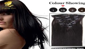 1B Off clipe preto em extensões de cabelo humano cabelo humano brasileiro liso 1622 polegadas 7pcs clipe em extensões de cabelo9198124