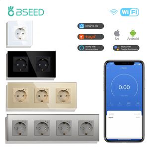 BSEED EU Electrical Wifi Smart Socket Wall Plug With Power Monitor Timing Function Tuya Alexa Home Wireless Control 16A 240228