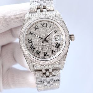 Watchsc-Full Diamond Watch Erkek Tasarımcı İzler Otomatik Mekanik Hareket Gümüş kayış Paslanmaz Çelik Safir Su Geçirmez Kollum Moda Bileklik