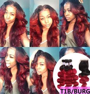 Ishow Ombre Colored Hair Weaves Weft Extensions 3 Bundles with Lace Closure Bug 30 T1B27 T1B99J Body Wave Human Hair Straight B7558641