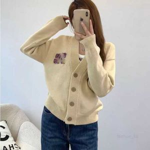 designer MIU Home High end Quality V-neck Cardigan Coat Women's Knitwear Sweater Letter Stapled Diamond Solid Color Simple Lazy Style MQ9K