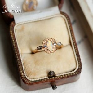 Lamoon Vintage Lüks Opal Halkalar Kadın Synthezi 925 Sterling Gümüş K Altın Kaplama Ekim Doğum Taşı Brithday Hediye RI193 240228