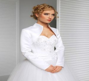 le più votate dimensioni e colori su misura giacca da sposa in raso maniche lunghe collo alto accessori da sposa bolero da sposa coprispalle1251637