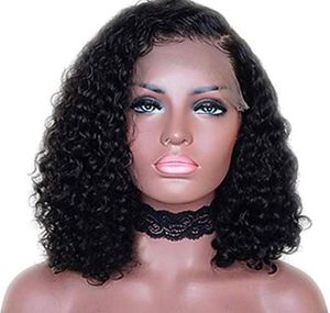 1022 Polegada cabelo humano encaracolado 13x6 parte profunda peruca dianteira do laço natureza cabelo preto com parte lateral perucas 10 Polegada 150 densidade 5191134