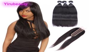 Peruwiańskie ludzkie włosy 3 wiązki z 26 koronkowymi zamykaniem środkowa część 4 sztuk jedwabiste proste włosy Virgin Hair z zamknięciami 2x66007460