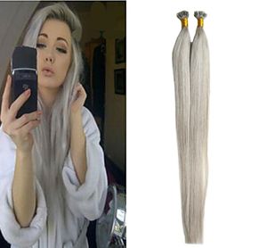 Silvergrå hårförlängningar Flat Tip Human Hair Extensions 10gs Straight Loop Micro Ring Human Hair Extensions Micro Bead 100gp5547974